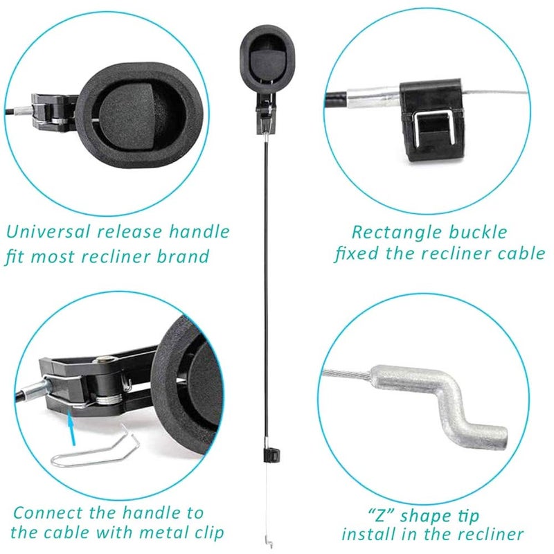 ttmagic Sofa Chair Recliner Release Pull Handle 3" by 3.5" Replacement Parts with Cable, Fits Ashley Lazy Boy and Most Recliner Brands Couch Sofa Chair Furniture, Exposed Cable Length 4.9" - Image 4